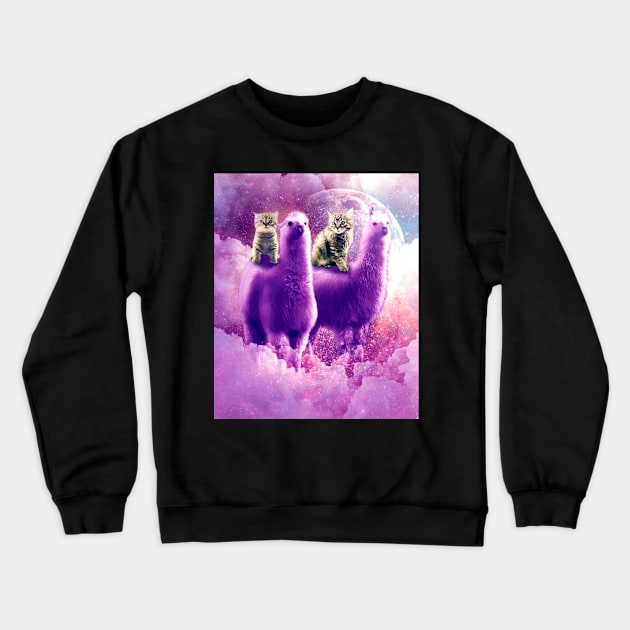 Outer Space Galaxy Kitty Cat Riding On Llama Crewneck Sweatshirt by Random Galaxy